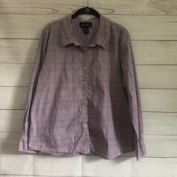 Denim & Co Purple & White Checkered Button Down XL - Picture 1 of 4